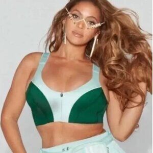 Adidas Ivy Park Beyoncé MEDIUM SUPPORT ZIP BRA Green RARE DESIGNER GUC L